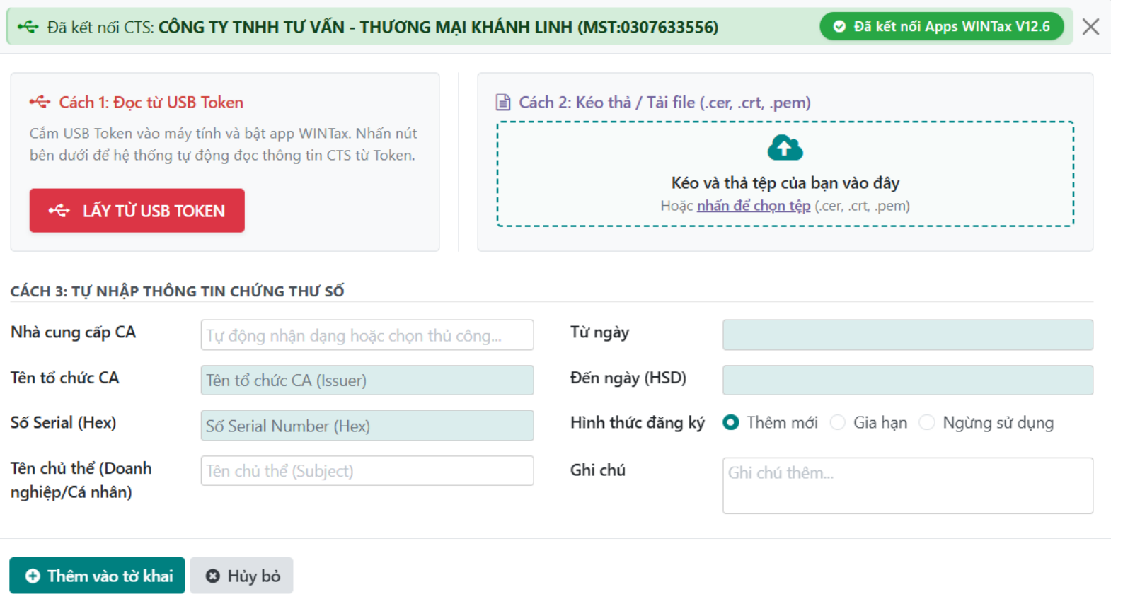 Kiểm tra kết nối Apps Ký W-INVOICE